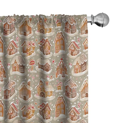 "Ambesonne Christmas Curtains, Xmas Season Theme with Ginger House and Candy Trees Cookies Illustration, Window Treatments 2 Panel Set for Living Room Bedroom, Pair of - 28"" x 95"", Cinnamon and Beige"