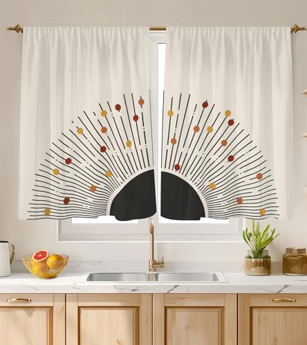 "Stanoha Kitchen Curtains (2 Pcs) Over Sink Cafe Basement Cortinas para Cocina Farmhouse Short Mini Curtain for Bathroom Window Spring Summer Elegant Country Rustic Modern Cute, 26??36"", Boho"