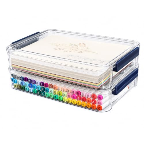 CATOOMUU 2 Pcs 5.5qt 9 x 13 Plastic Portable Project Case With Snap-Tight Latch Clear Stackable Storage Box With Lids Organizer Container For A4 File Photo Documents Scrapbook Craft Art Supplies