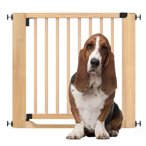 Bettacare Wooden Heritage Flat Step Dog Gate, Natural Wood, 87cm - 95cm, Pressure Fit, One-Handed Operation