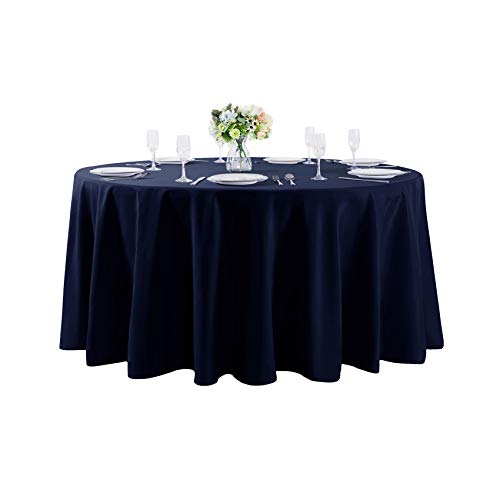 Cupuamon 108 inch Round Tablecloth Washable Polyester Table Cloth Decorative Table Cover for Wedding Party Dining Banquet???108 inch,Navy???