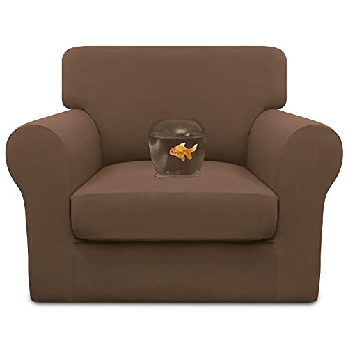 Easy-Going 100% Dual Waterproof Chair Cover Stretch Soft Couch Cover for Dogs, Sofa Slipcover for 1 Separate Cushion Couch Leakproof Furniture Protector for Kids, Pets Brown