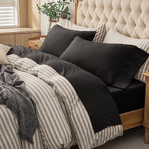 "PURE ERA Jersey Knit Sheet Set Solid Black Twin - 100% Cotton, 3 Piece Set, T Shirt Soft, Deep Pocket, Fits Mattresses Up to 20"" Deep, All Around Elastic, Modern and Casual"