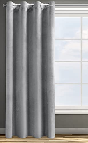 Eurofirany Design91 ROSA Soft Plain Opaque Velvet Curtain with Eyelets - 1 Unit, Fluffy Panel Drape Classic Glamour Elegant Living Room Bedroom, W55 x L98, Silver