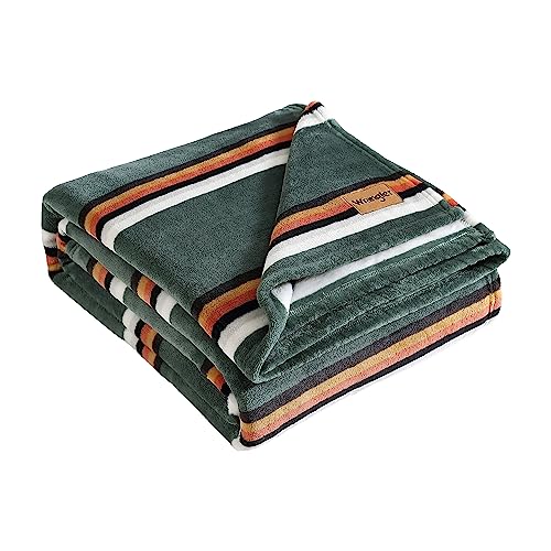 Wrangler - Queen Blanket, Ultra Soft Plush Fleece Bedding, Yellowstone Inspired, Cozy Home Decor for Bed or Couch (Western Saddle Stripe Green, Queen)