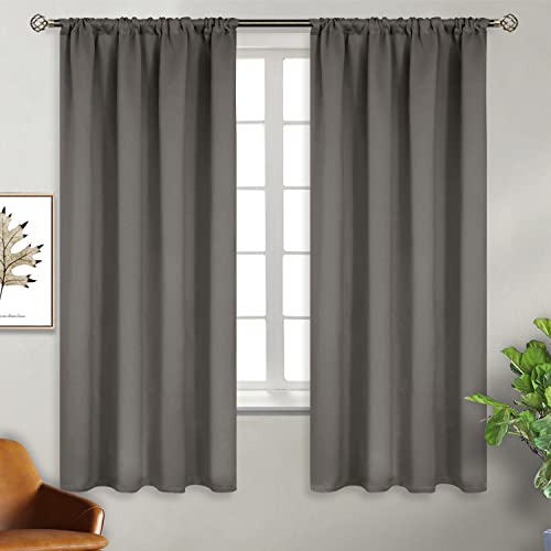 BGment Blackout Curtains for Bedroom 63 Inches Length - Rod Pocket Thermal Insulated 52 Inches Width Room Darkening Window Curtain for Living Room, 52 x 63 Inch, 2 Panels, Grey