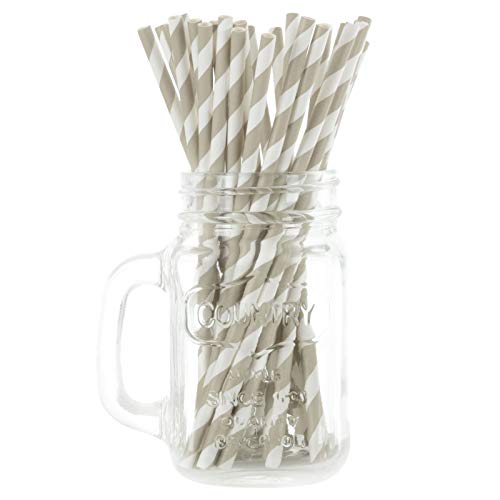 250 Grey Stripe Eco Friendly Recyclable Paper Drinking Straws Bright Colours Stripes and Metallic Colours Great for Birthday Wedding Christmas Party Baby Shower Decoration Food Safe Single Use