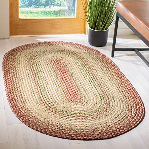 Safavieh Contemporary Rug Living Room, Dining Room, Bedroom - Machine Washable and Reversable - Braided Collection, Short Pile, in Rust and Orange, 122 X 183 cm