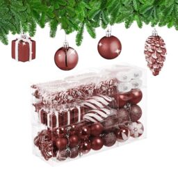 Relaxdays Christmas Ornaments, Set of 72, Glittering, Tree Decorations, Baubles & Cones, Plastic, Hearts & Boots, Brown