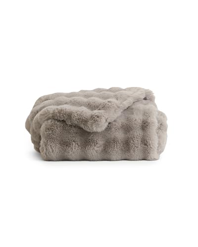 "Cozy Earth Bubble Cuddle Blanket - Faux Fur Ultra-Soft Luxury Throw Blanket - Comfortably Weighted Design for Lounging or Sharing - Machine Washable - Light Grey Throw 60"" x 50"""