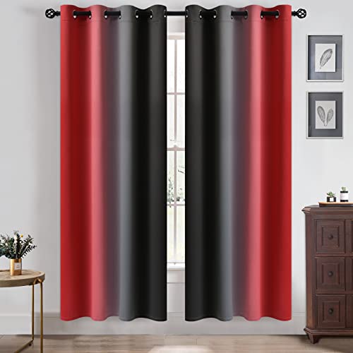 Yakamok Blackout Ombre Black and Red Curtains for Bedroom,Room Darkening Grommet Thermal Insulated Full Light Blocking Window Drapes/Curtains for Living Room,52 x 72 Inch,2 Panels