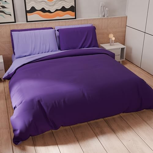 PETTI Artigiani Italiani - Maxi Double Duvet Cover Set 260 x 240 cm (2 Pillowcases 63 x 63 cm Included), Soft Microfibre Duvet Cover Set, Solid Colour Lilac - Purple