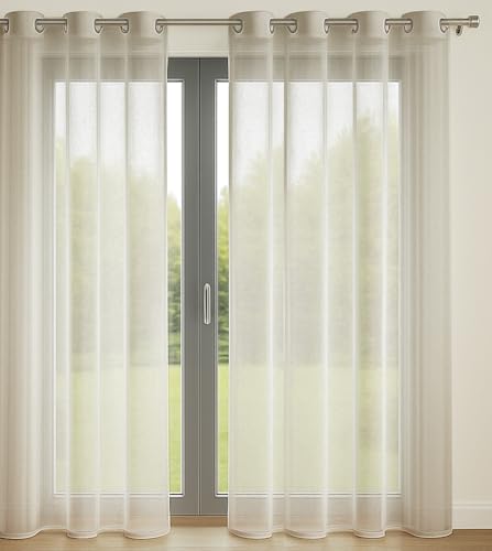 Set of 2 Plain Net Curtains with 8 Eyelets – 140 x 240 cm – Bright and Decorative – Protects from Outdoors, Beige