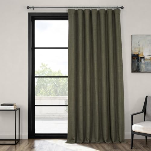 HPD Half Price Drapes Faux Linen Extra Wide Room Darkening Curtains for Bedroom 96 Inches Long (1 Panel), 100W x 96L Curtains for Living Room Home Decor, Khaki Green