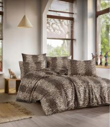 Nuit Des Rêves Double Quilt Cover Set (200 x 200 cm), Brown & Beige, 50% Cotton/50% Polyester, 2 Pillowcases (80 x 80 cm), Machine Washable, 127 Thread Count, Button Closure