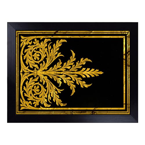 Lap Tray with Bean Bag Cushion, Golden Foil Relief - Handmade in the UK, Raised Wooden Edge, Padded Cushion, Heat-Resistant Wipe-Clean Surface, for Meals, Laptops and Crafts