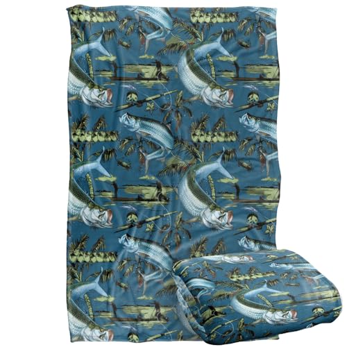 Jq Licensing - Jl-Jp-Jq Tarpon Tiki Fishing Pattern Silky Touch Super Soft Throw Blanket 91 x 147 Cm