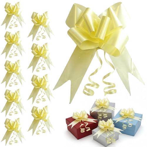 20pcs Light Yellow 50mm/5cm Large Ribbon Pull Bows for Party Wall, Gift Wraps, Christmas Trees, Wedding, Birthday Hampers Decoration Florist Pullbows