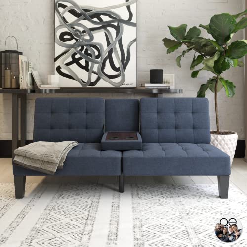 DHP Furniture Adalynn Convertible Sofabed Blue Linen, 88x182x80cm (DxWxH)