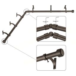 Mayrhyme Dark Bronze Corner Window Curtain Rods with Aluminum End Cap Finials and Brackets,1 Inch Diameter Bay Window Curtain Rods,2 Sided 36-72 Inch Adjustable Drapery Rod