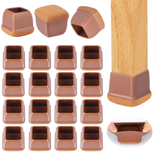 16 Pcs Square Chair Leg Protectors for Hardwood Floors, Silicone Chair Leg Floor Protectors, High Elastic Floor Protectors for Chairs, Chair Leg Caps Protect Wooden Floors from Scratching, Won't Tear