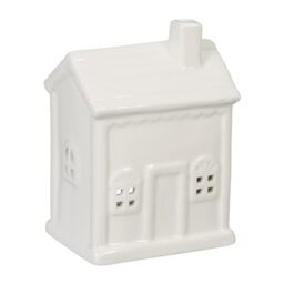 Relaxdays Tea Light House Ceramic, Light through Windows, for One Candle, HWD: 12.5 x 9 x 7 cm, Cute Table Decor, White