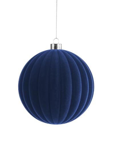 Navy Ribbed Velvet Christmas Bauble 15 cm, Extra Large Tree Ornament
