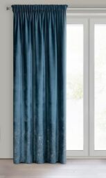 Eurofirany MIRELA Velvet Curtain, Velvet Curtain with Ruffle Tape, 1 Piece, Golden Pattern, Blackout, Glamour, Elegant Curtain for Living Room, Bedroom, 140 x 270 cm, Light Blue