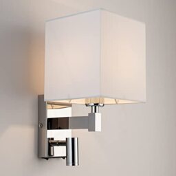 HARPER LIVING 1xE27/ES Wall Light with Adjustable LED Reading Light, Bedsides Sconce Lamp USB & USB-C Charging Ports and 2 On/Off Switches, Polished Chrome Finish, White Fabric Shade (Square Shade)
