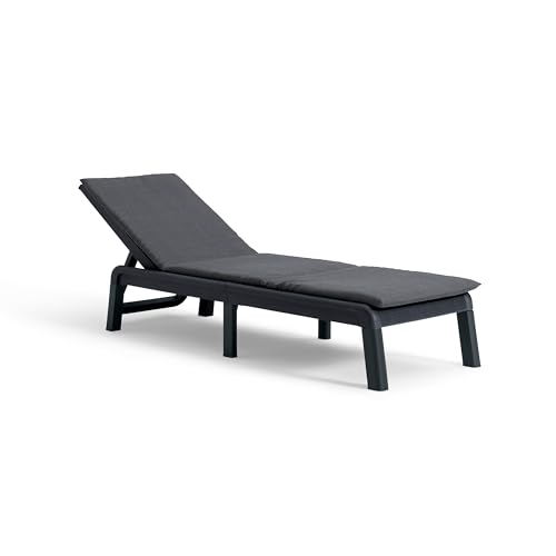 Keter Set of 2 Atlas Sun Loungers with Cushions – Graphite - Adjustable Reclining Outdoor Loungers, Weather‑Resistant & Compact Storage