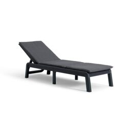 Keter Set of 2 Atlas Sun Loungers with Cushions – Graphite - Adjustable Reclining Outdoor Loungers, Weather‑Resistant & Compact Storage
