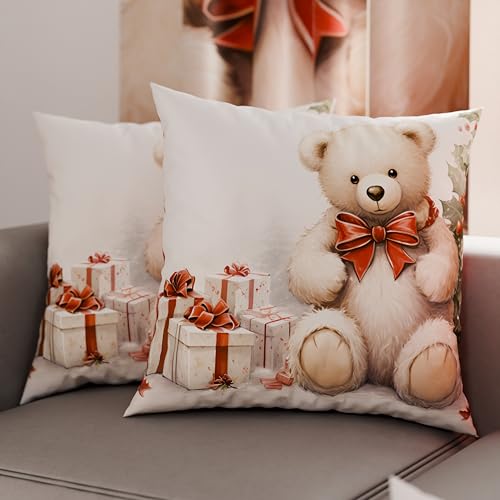 PETTI Italian Artisans - Pair of 30x30 cm Microfiber Cushion Covers, Christmas Pillow Cases, Christmas Decor Cushions for Bedroom, Sofa, Living Room, Set of 2 Cushion Covers, Teddy Bear Pillow Case 01