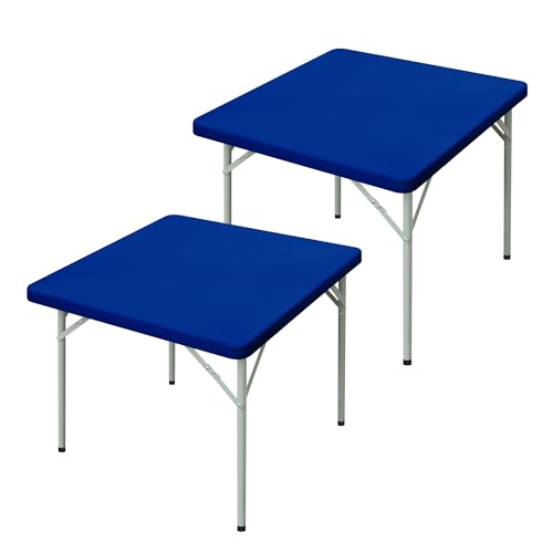 mylacerhome 2 Pack Fitted Tablecloth Square 34X34 Inch Card Table Cover - Blue Table Cloth, Stretch Spandex Table Covers with Elastic, Washable Table Topper, Table Cloth for Indoor and Outdoor
