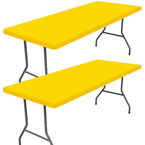 "Moosfor Spandex 4 Foot Rectangle Table Cloth 2 Pack, Elastic Fitted Tablecloths for Picnic, Stretch Washable Patio Table Cover for Outdoor, Camping, Banquet and Parties (Yellow, 24""x48"")"