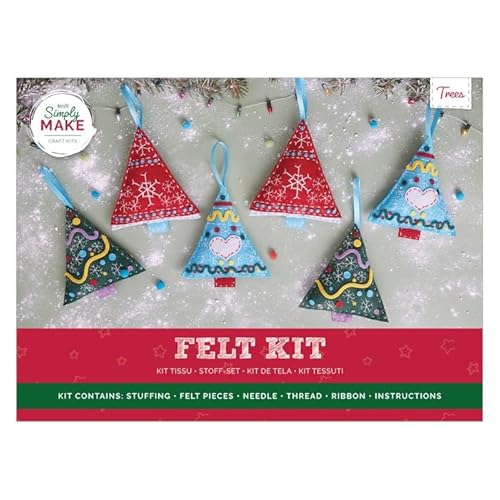 Simply Make Felt Christmas Decorations Craft Kit, Trees, Christmas Festive Hanging Craft Decoration, Add Cute Accents to Festive Home Decor, Craft Gift, Hanging Decorations for Tree, Home