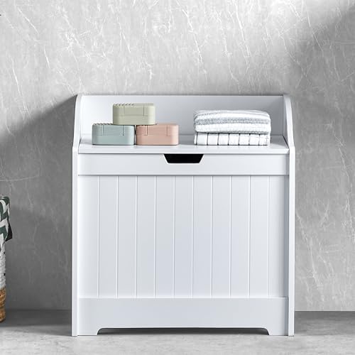 Bath Vida Priano Bathroom Laundry Cabinet Storage Cupboard Chest Bin Wooden Basket Unit (White)