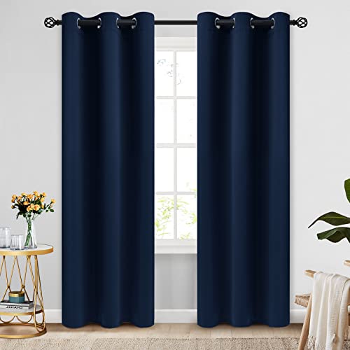 COSVIYA Blackout Curtains & Drapes Room Darkening Navy Blue Curtains 84 inch Length 2 Panels,Grommet Polyester Light Blocking Insulated Thermal Window Curtain for Bedroom/Living Room,42x84 inches