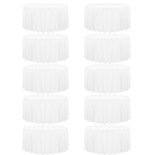 10 Pack 132 Inch Round Tablecloth,White Tablecloth Polyester Round Table Cloth Stain and Wrinkle Resistant,Circle Washable Fabric Table Cover for Wedding Parties Banquet Dining
