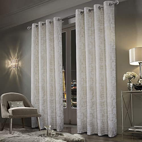 always4u 100% Blackout Soft Velvet Curtains for Bedroom Living Room Thermal Energy Saving 108 Inches Long Luxury Gold Foil Print Drapes 2 Panels White