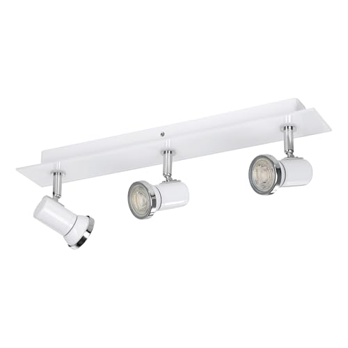 Eglo LED Ceiling Light Tamara 1, 3-Flame Ceiling Lamp for Bathroom - Metal in Chrome, White Glass, Ceiling Spotlight, Spots with GU10 Bulbs, warm white, IP44
