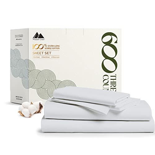 "Mayfair Linen 100% Egyptian Cotton Split King Sheets Sets for Adjustable Bed - Luxury High 600 Series Voyage Collection Split King Sheets (5 PC, Silver), Soft Cooling 16"" Deep Pocket Hotel Sheet"