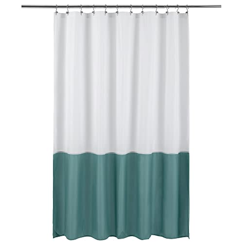 ALYVIA SPRING Waterproof Fabric Bath Liner Shower Curtain - Soft & Light-Weight Cloth Shower Liner, 3 Bottom Magnets, Hotel Quality & Machine Washable - Standard Size 72x72, White and Teal