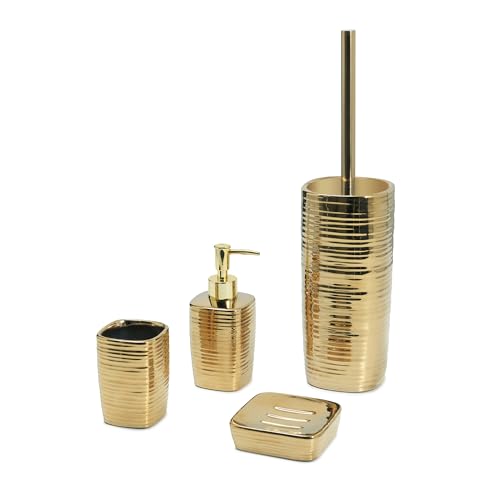 Gedy 4-Piece Bathroom Sets, Ceramic, Gold, Kelly Bathroom Accessory Set including Soap Dish, Toothbrush Holder, Textured Finish