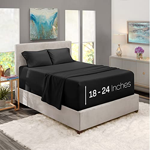 Nestl Extra Deep Pocket Sheets - Fits Mattress 18-24 Inches Deep, Extra Deep Pocket King Size Sheets Sets, 4 Piece King Size Sheets, King Sheets Deep Pocket, Black Sheets