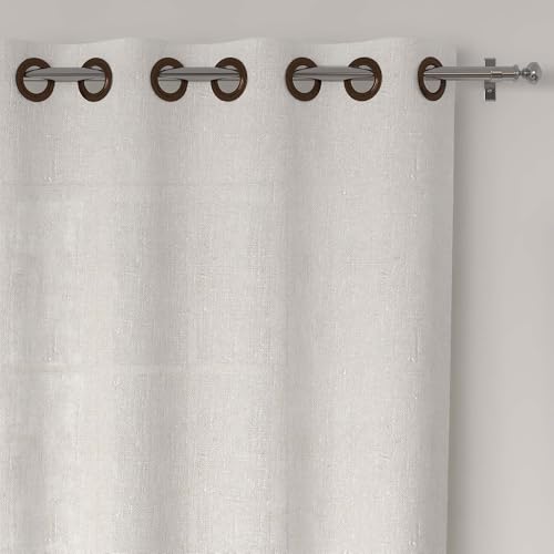 Soleil d'ocre, Lino Net Curtain with Eyelets Cotton Linen 135 x 250 cm White