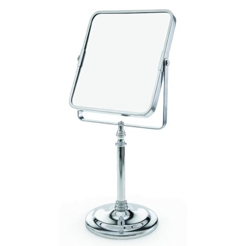 Blue Canyon Free Standing Square Vanity Mirror – Double Sided 1x/2x Magnification – Lightweight & Compact Dressing Table Mirror for Shaving & Applying Makeup – 16cm (L) x 12cm (W), Chrome Finish