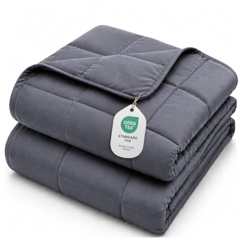 L'AGRATY Weighted Blanket (Dark Grey,48x72''15lbs) Cooling Breathable Heavy Blanket Microfiber Material with Glass Beads Big Blanket for Adult All-Season Summer Fall Winter Soft Thick Comfort Blanket