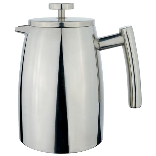 Grunwerg Caf?? Stal Belmont 6 Cup Double Walled Cafetiere Coffee Maker, Mirror Finish, 800 ml,Silver