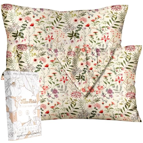 Miss Adola 2 Pack Silk Pillowcase - Queen Size 20 x 30 Inch Silky Pillow Case for Hair and Skin Soft Cute Aesthetic Bed Sleeping Pillow Cover with Zipper for Women, Flower Shrubs