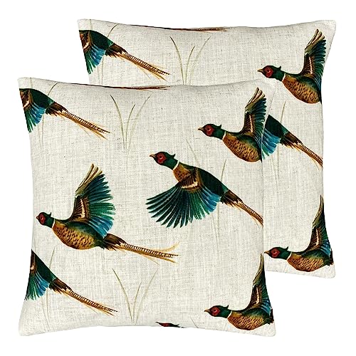 Evans Lichfield Country Flying Pheasants Polyester Filled Cushion - Twin Pack,Multicolour,43 x 43cm